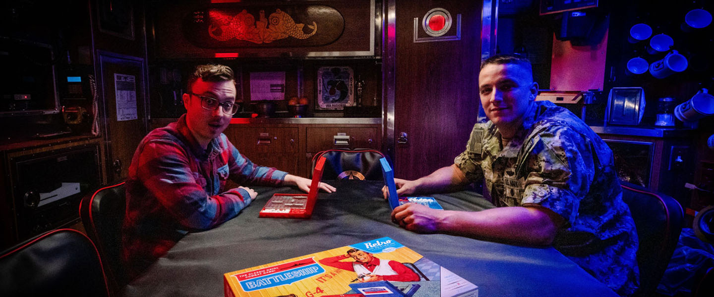 YouTuber Kevin Leiber from the vsauce2 YouTube channel plays the battleship boardgame aboard a navy submarine