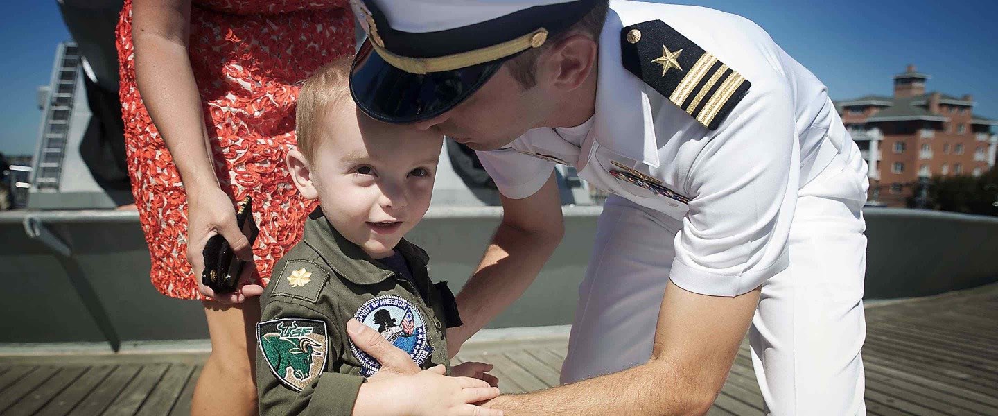 Navy Lieutenant Commander with Toddler Son