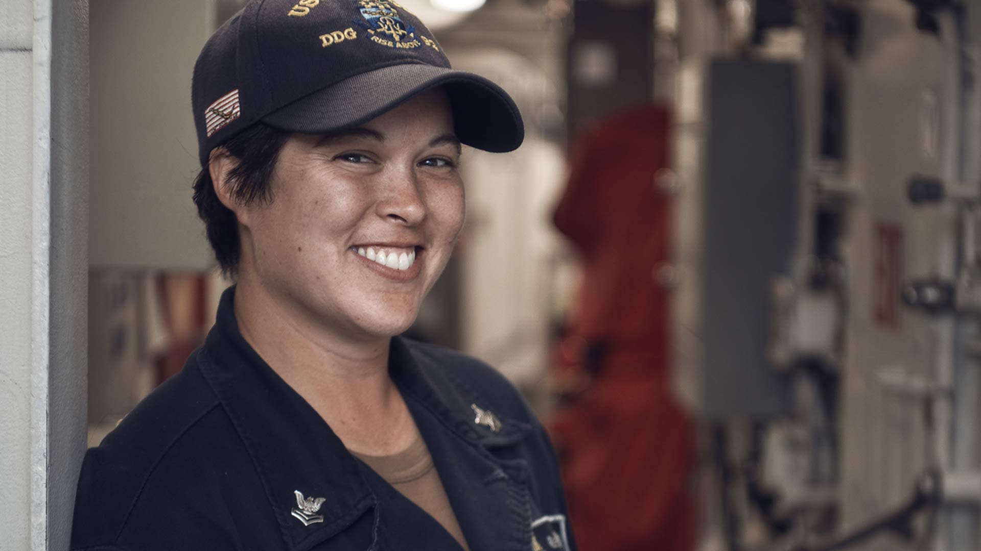 us navy sailor and fire controlman natalie tardif in the fire unit aboard a navy aircraft carrier 